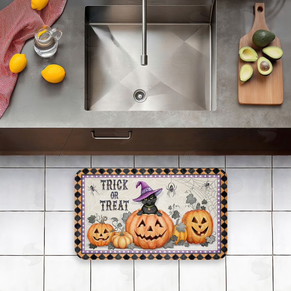 Chad Barrett Vintage Halloween Cat & Pumpkins Kitchen Floor Mat