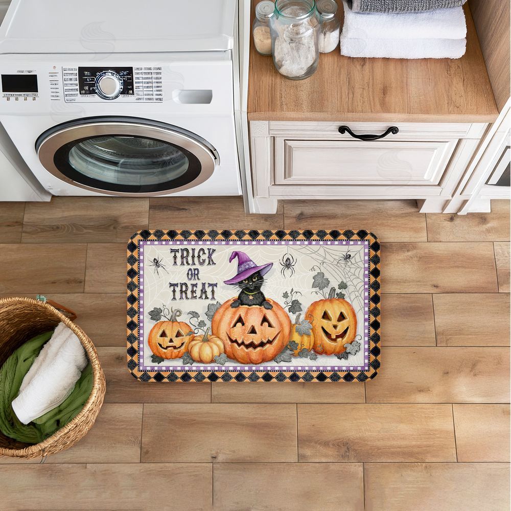 Chad Barrett Vintage Halloween Cat & Pumpkins Kitchen Floor Mat