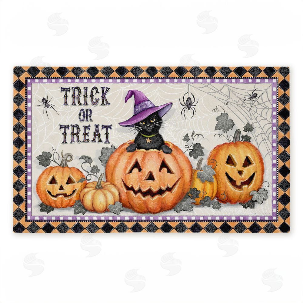 Chad Barrett Vintage Halloween Cat & Pumpkins Unwoven Outdoor Door Mat
