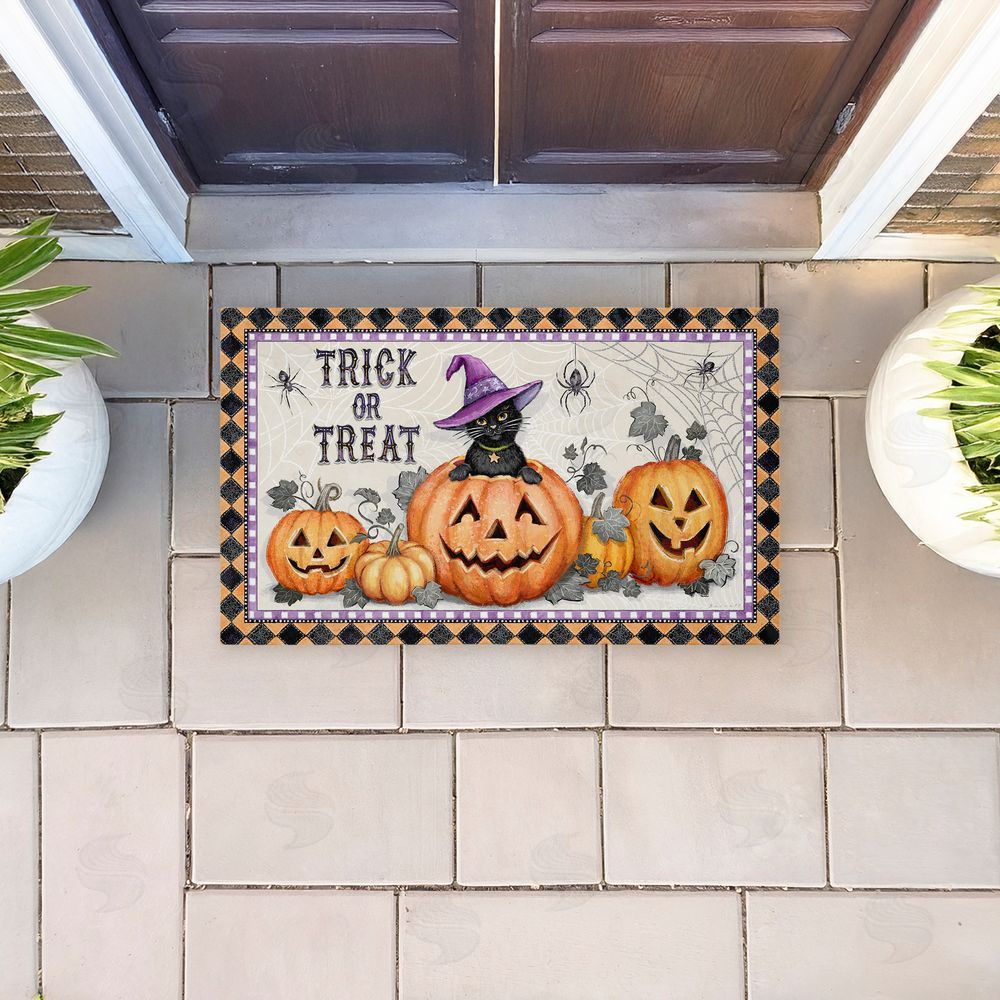 Chad Barrett Vintage Halloween Cat & Pumpkins Unwoven Outdoor Door Mat