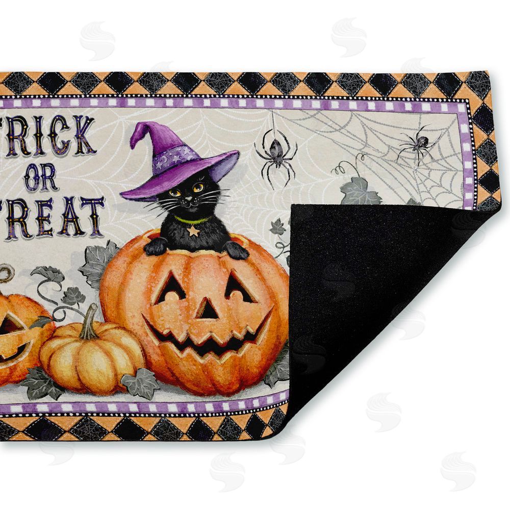 Chad Barrett Vintage Halloween Cat & Pumpkins Unwoven Outdoor Door Mat