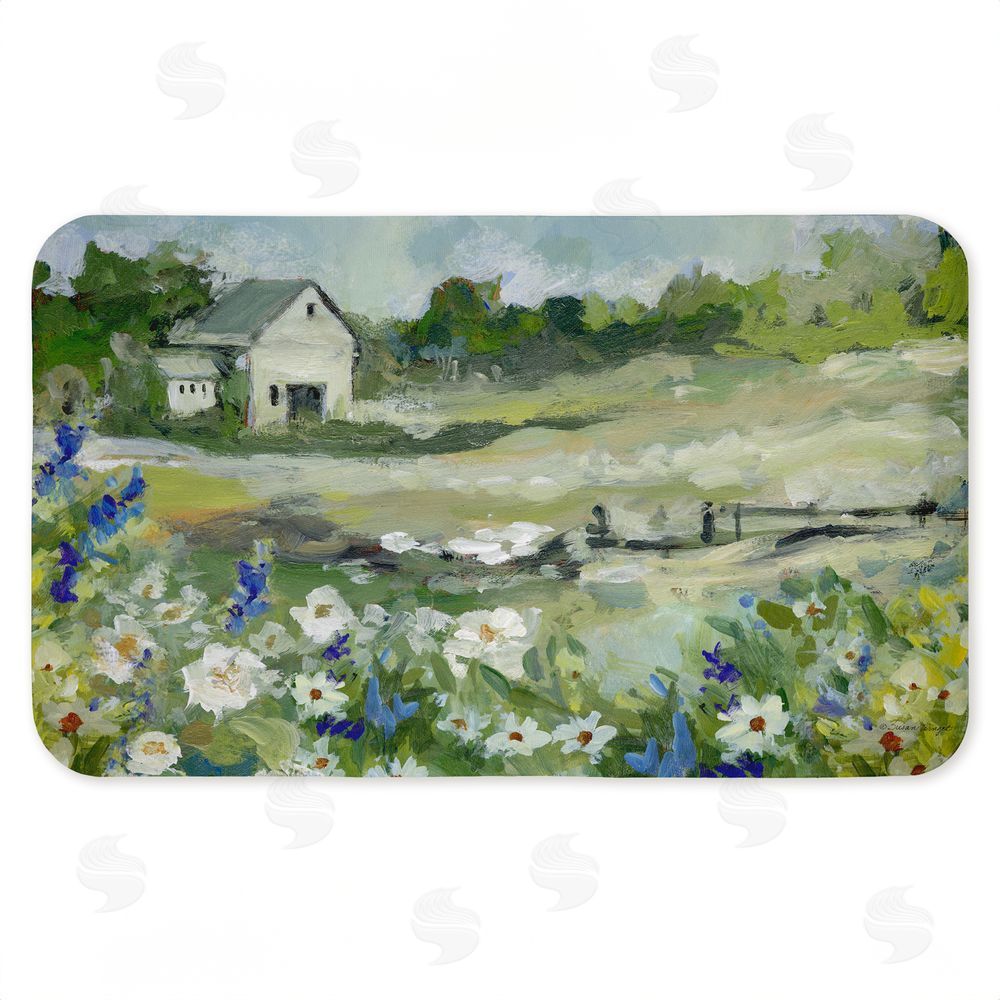 Susan Winget Barn With White Flowers Kitchen Floor Mat