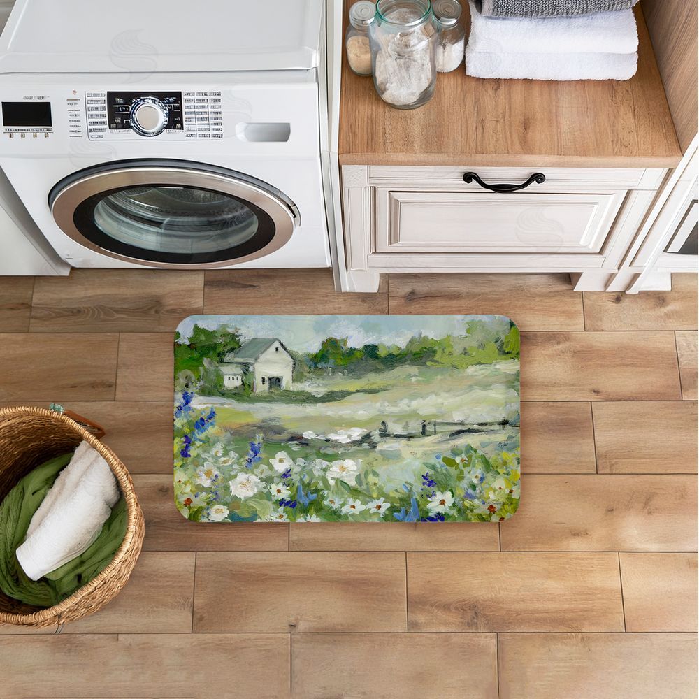 Susan Winget Barn With White Flowers Kitchen Floor Mat