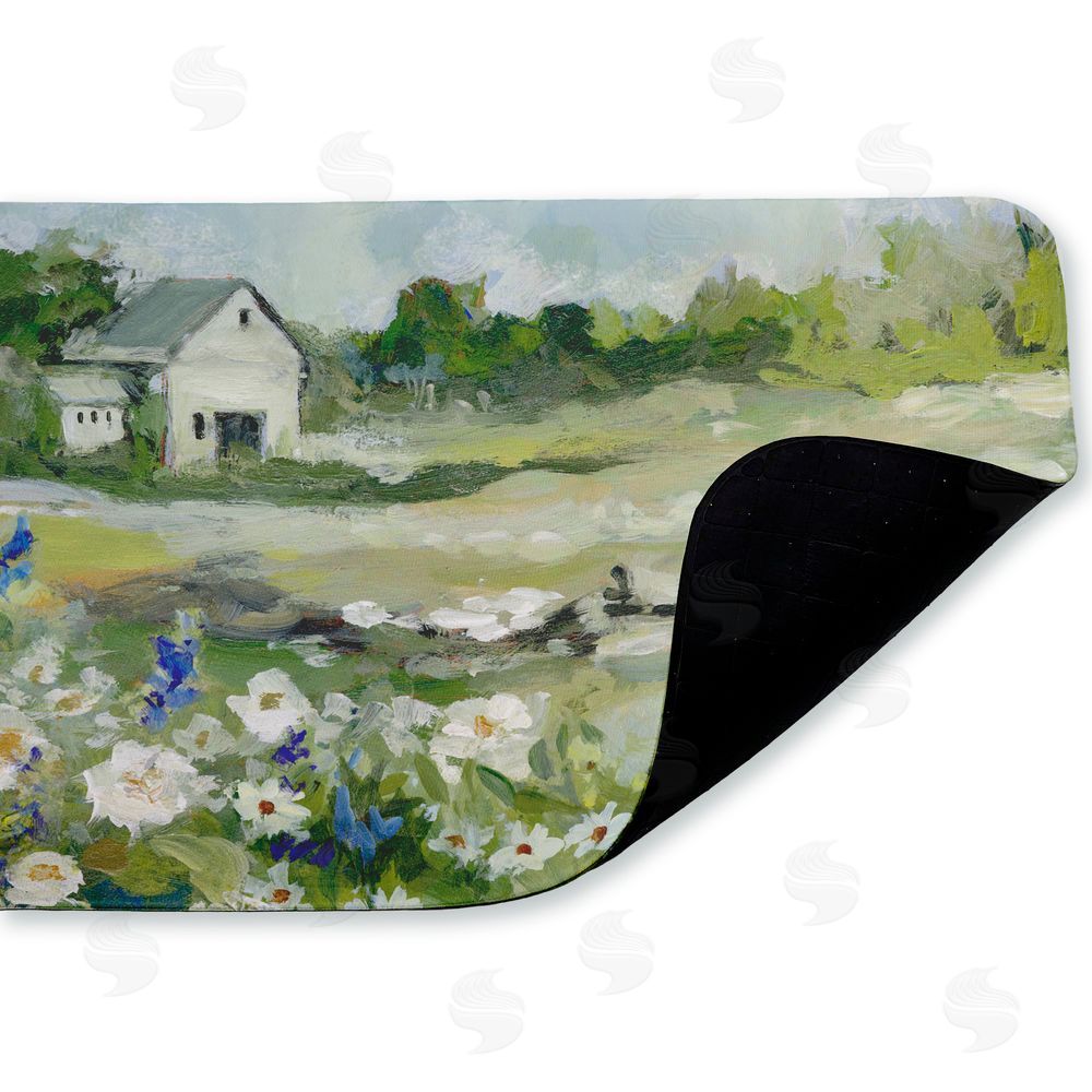 Susan Winget Barn With White Flowers Kitchen Floor Mat