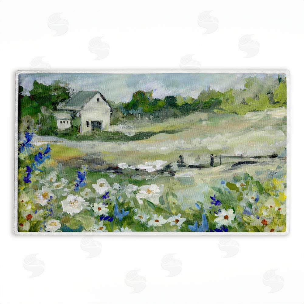 Susan Winget Barn With White Flowers Plush Bathroom Floor Mat