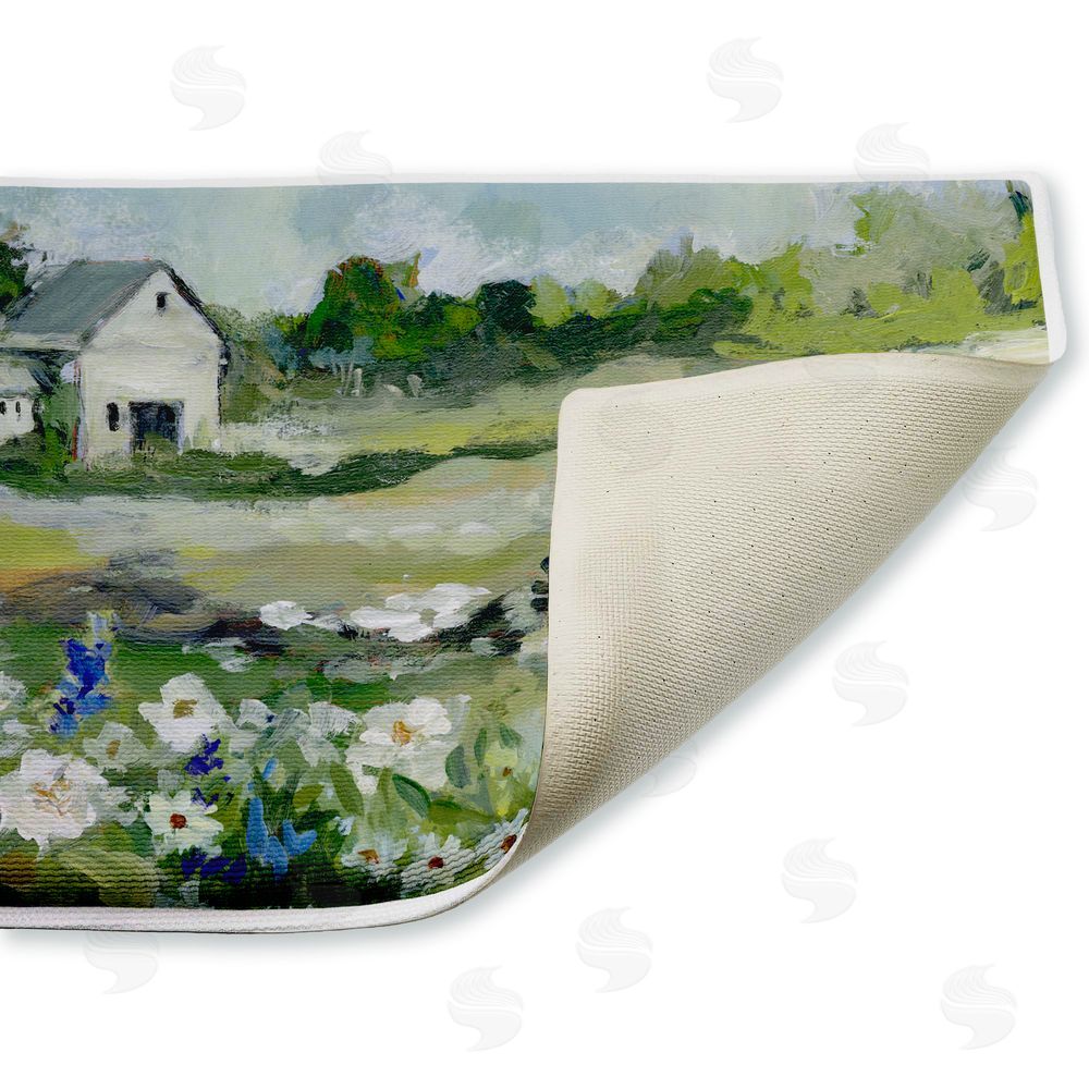 Susan Winget Barn With White Flowers Plush Bathroom Floor Mat