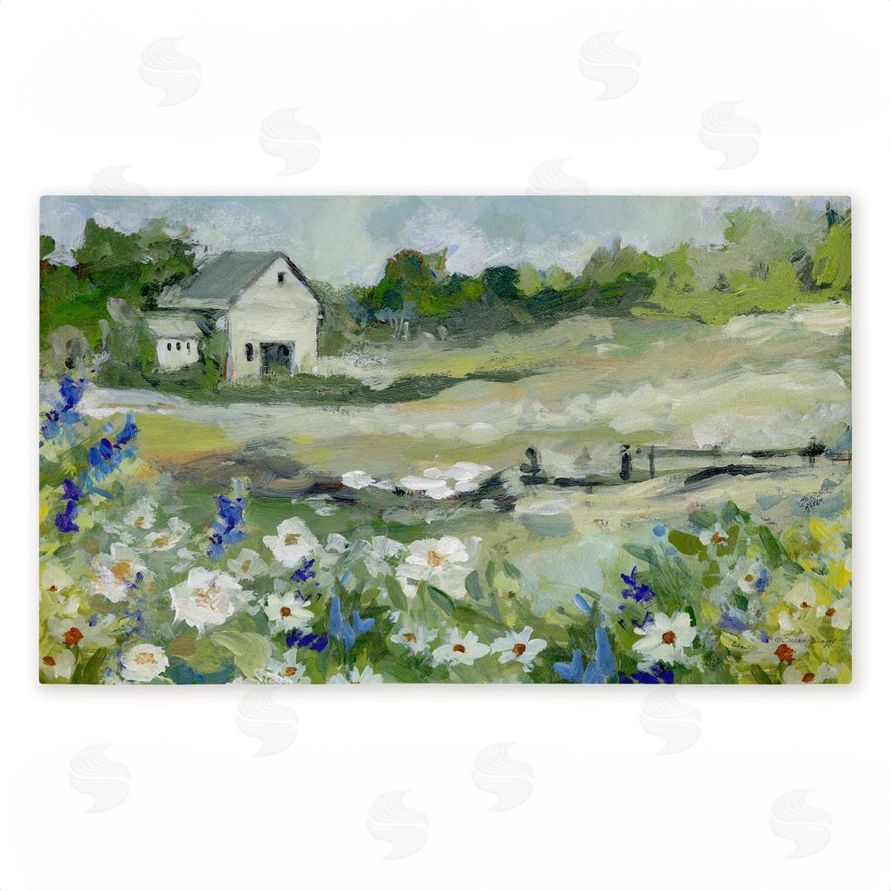 Susan Winget Barn With White Flowers Unwoven Outdoor Door Mat