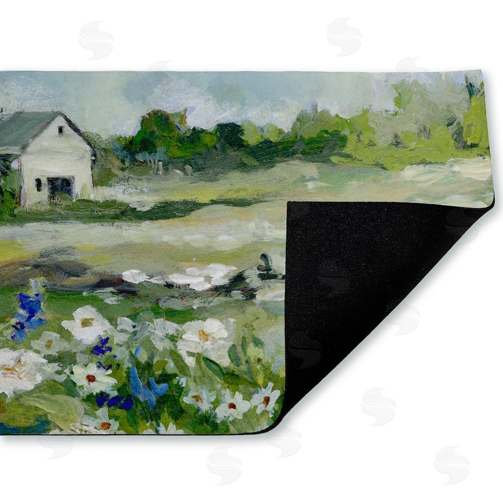 Susan Winget Barn With White Flowers Unwoven Outdoor Door Mat