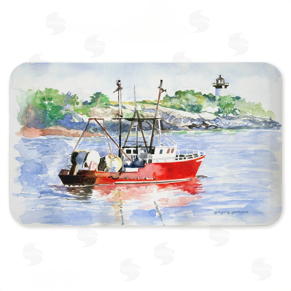 Greg Gorham Tranquil Drifting Boat Kitchen Floor Mat