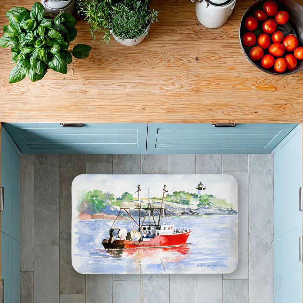 Greg Gorham Tranquil Drifting Boat Kitchen Floor Mat