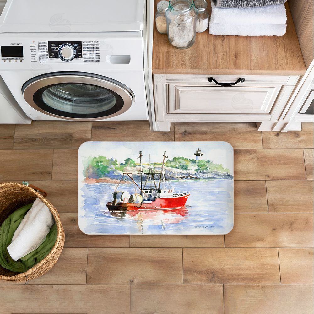 Greg Gorham Tranquil Drifting Boat Kitchen Floor Mat