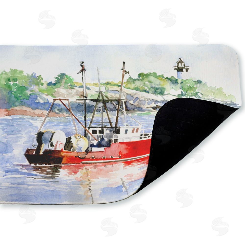 Greg Gorham Tranquil Drifting Boat Kitchen Floor Mat