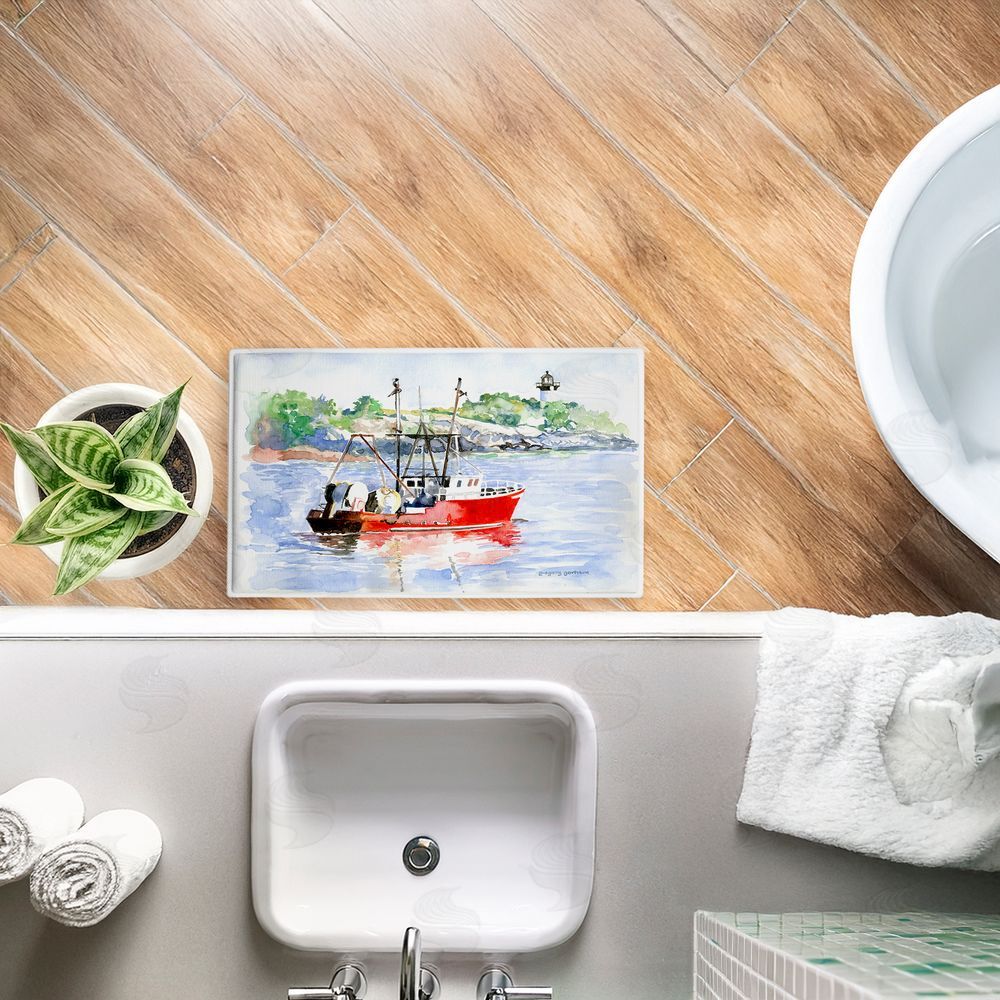 Greg Gorham Tranquil Drifting Boat Plush Bathroom Floor Mat