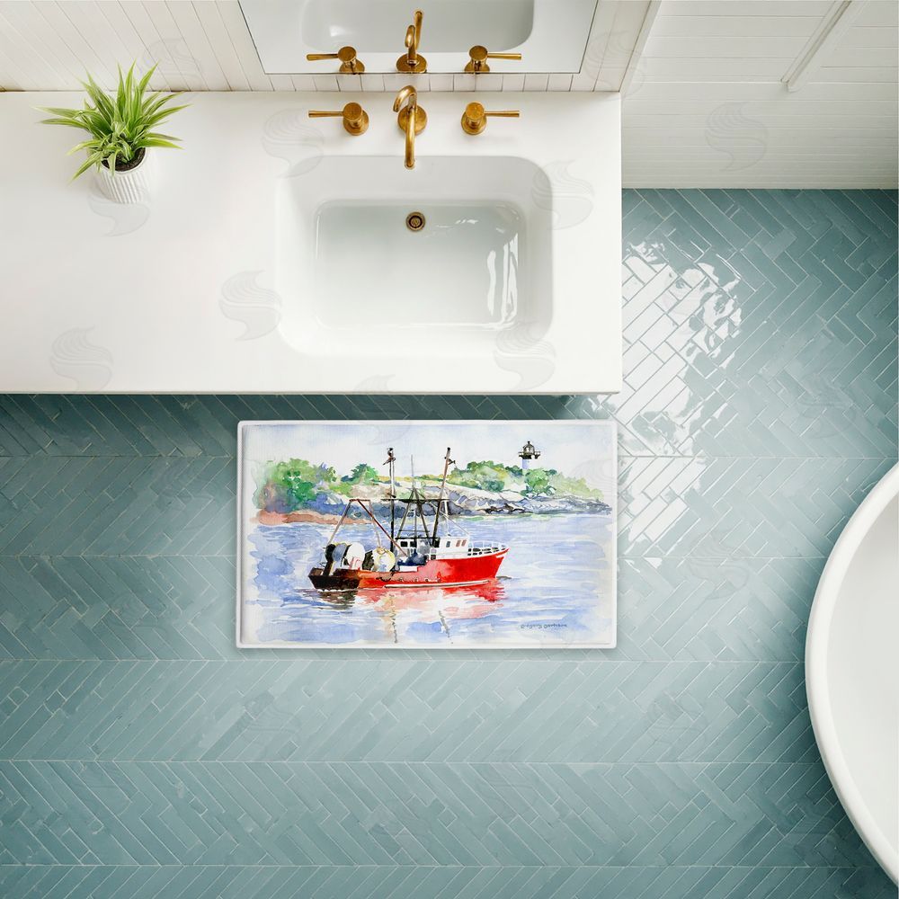 Greg Gorham Tranquil Drifting Boat Plush Bathroom Floor Mat