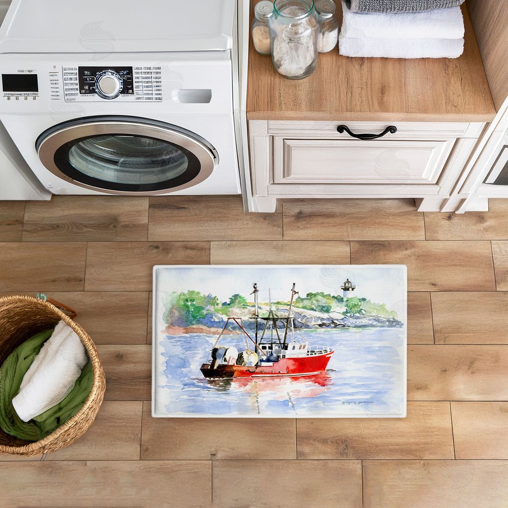 Greg Gorham Tranquil Drifting Boat Plush Bathroom Floor Mat
