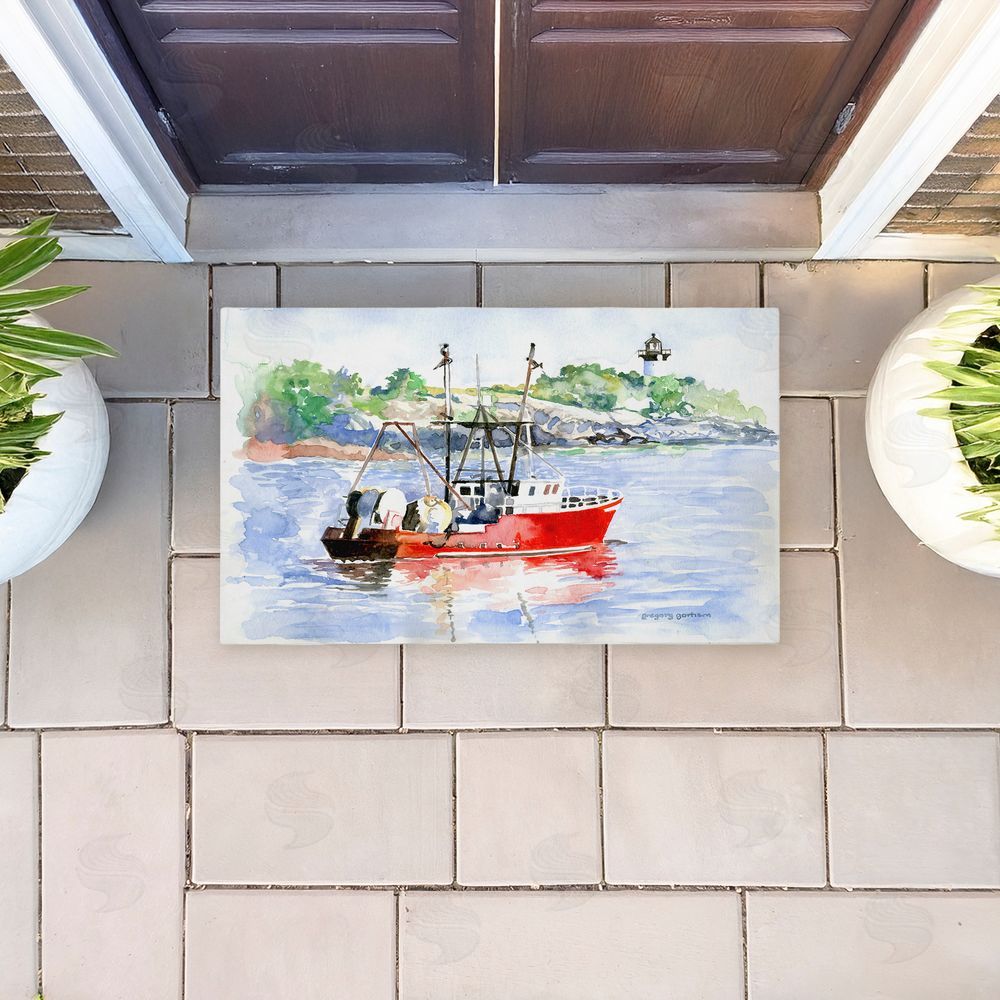 Greg Gorham Tranquil Drifting Boat Unwoven Outdoor Door Mat