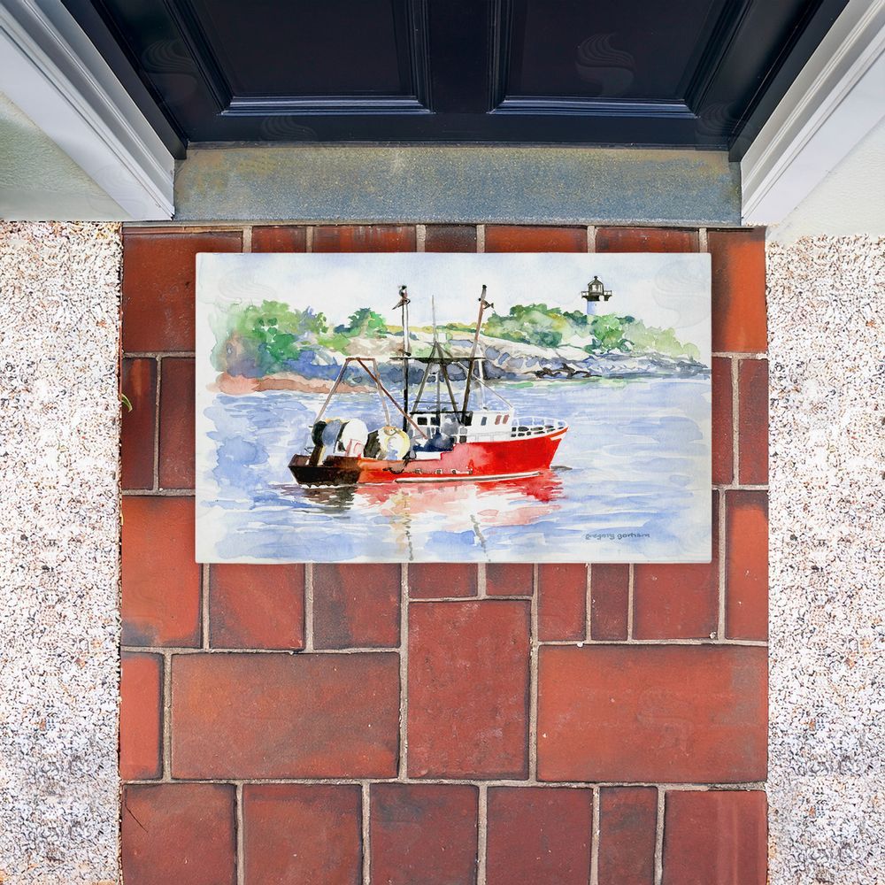 Greg Gorham Tranquil Drifting Boat Unwoven Outdoor Door Mat