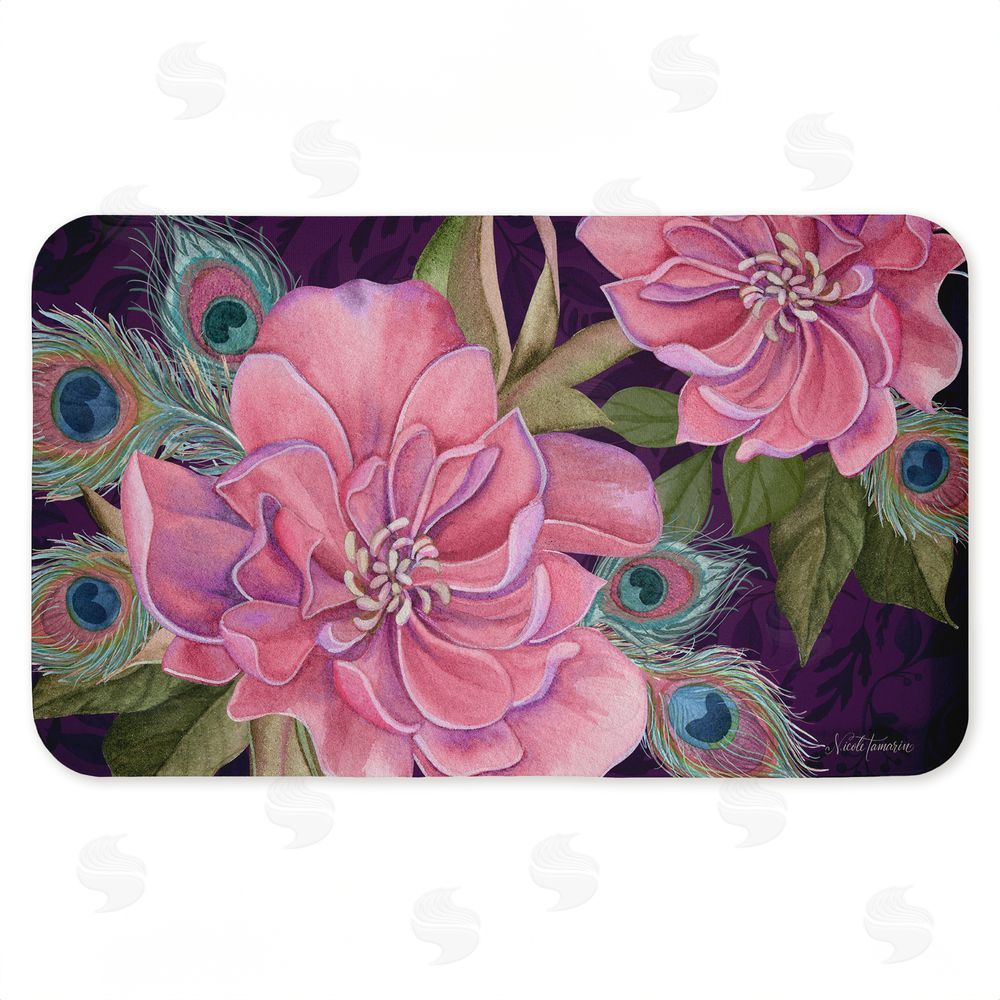 Nicole Tamarin Midnight Garden Peacock Feathers Kitchen Floor Mat