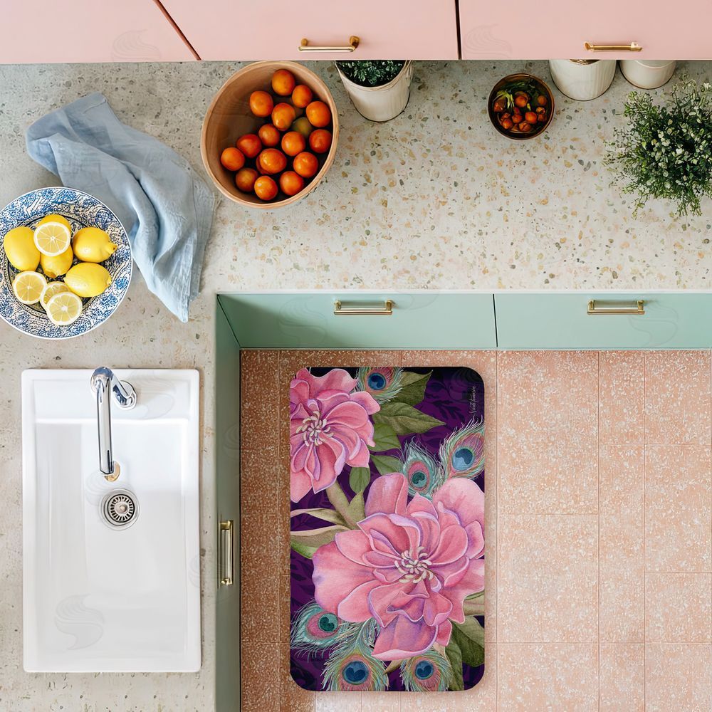 Nicole Tamarin Midnight Garden Peacock Feathers Kitchen Floor Mat