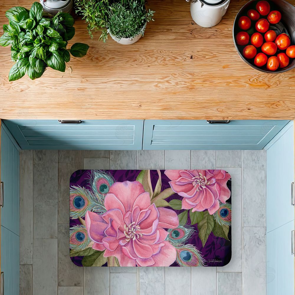Nicole Tamarin Midnight Garden Peacock Feathers Kitchen Floor Mat