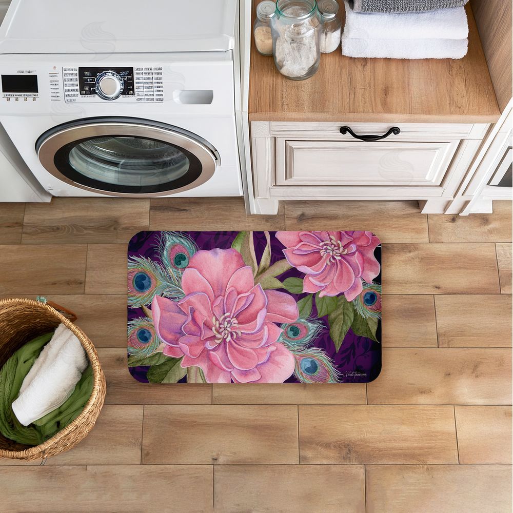 Nicole Tamarin Midnight Garden Peacock Feathers Kitchen Floor Mat