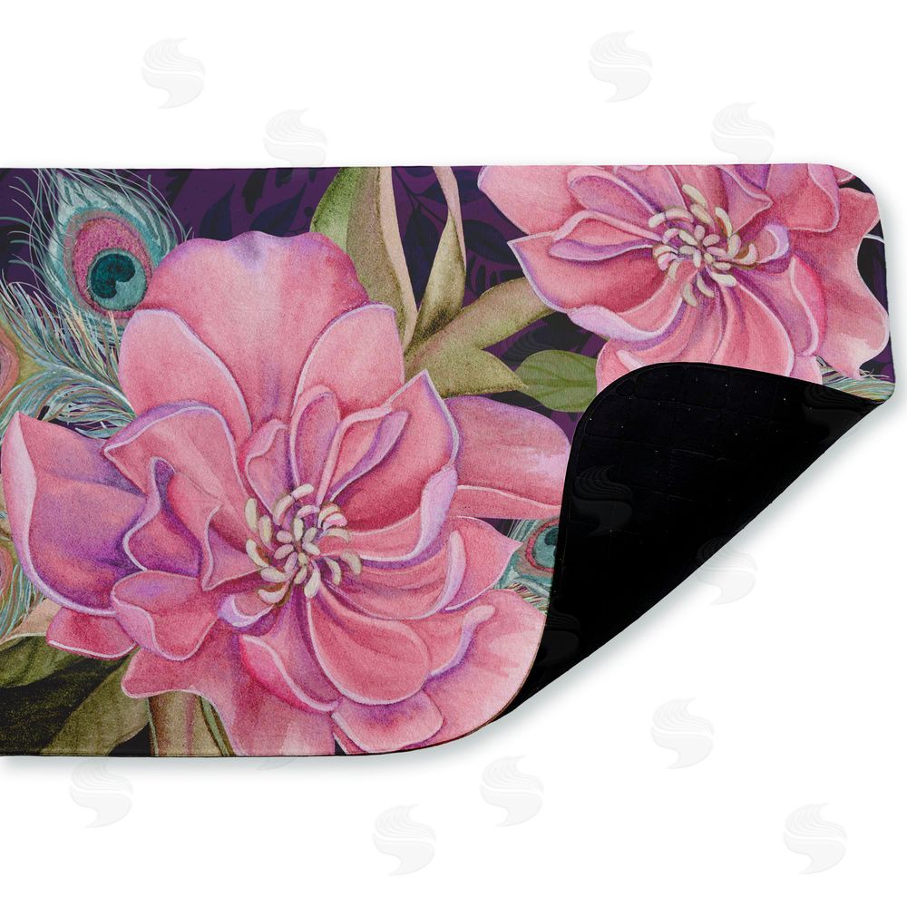 Nicole Tamarin Midnight Garden Peacock Feathers Kitchen Floor Mat