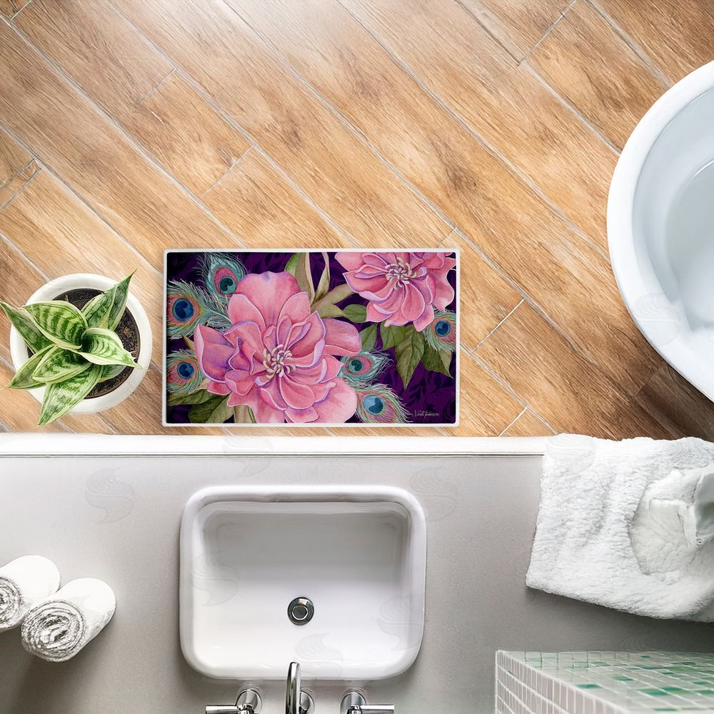 Nicole Tamarin Midnight Garden Peacock Feathers Plush Bathroom Floor Mat