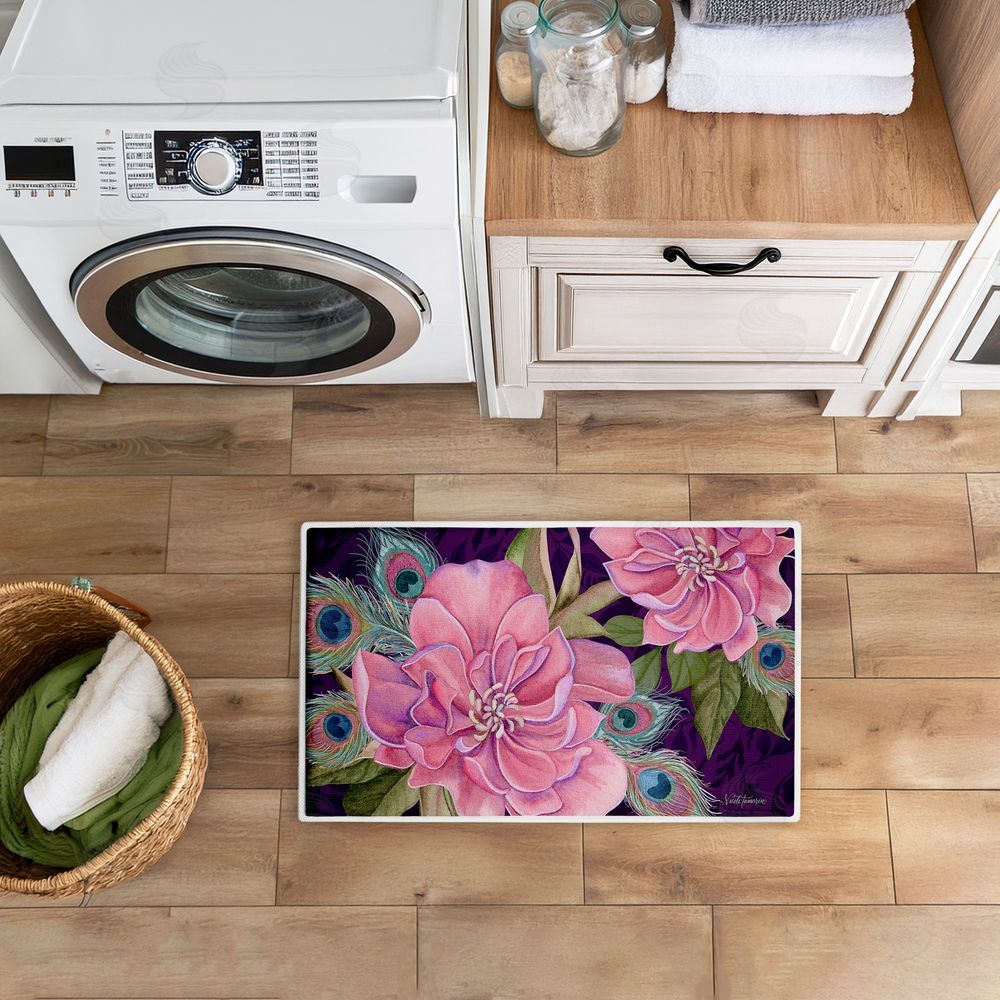 Nicole Tamarin Midnight Garden Peacock Feathers Plush Bathroom Floor Mat