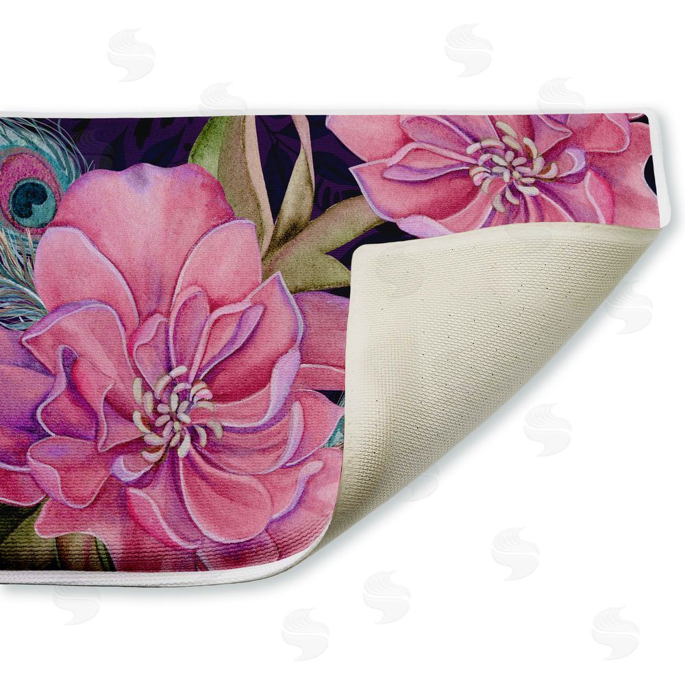 Nicole Tamarin Midnight Garden Peacock Feathers Plush Bathroom Floor Mat