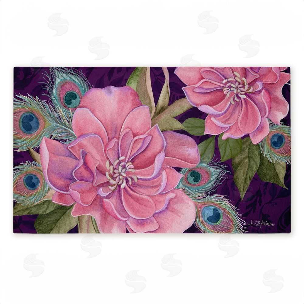 Nicole Tamarin Midnight Garden Peacock Feathers Unwoven Outdoor Door Mat