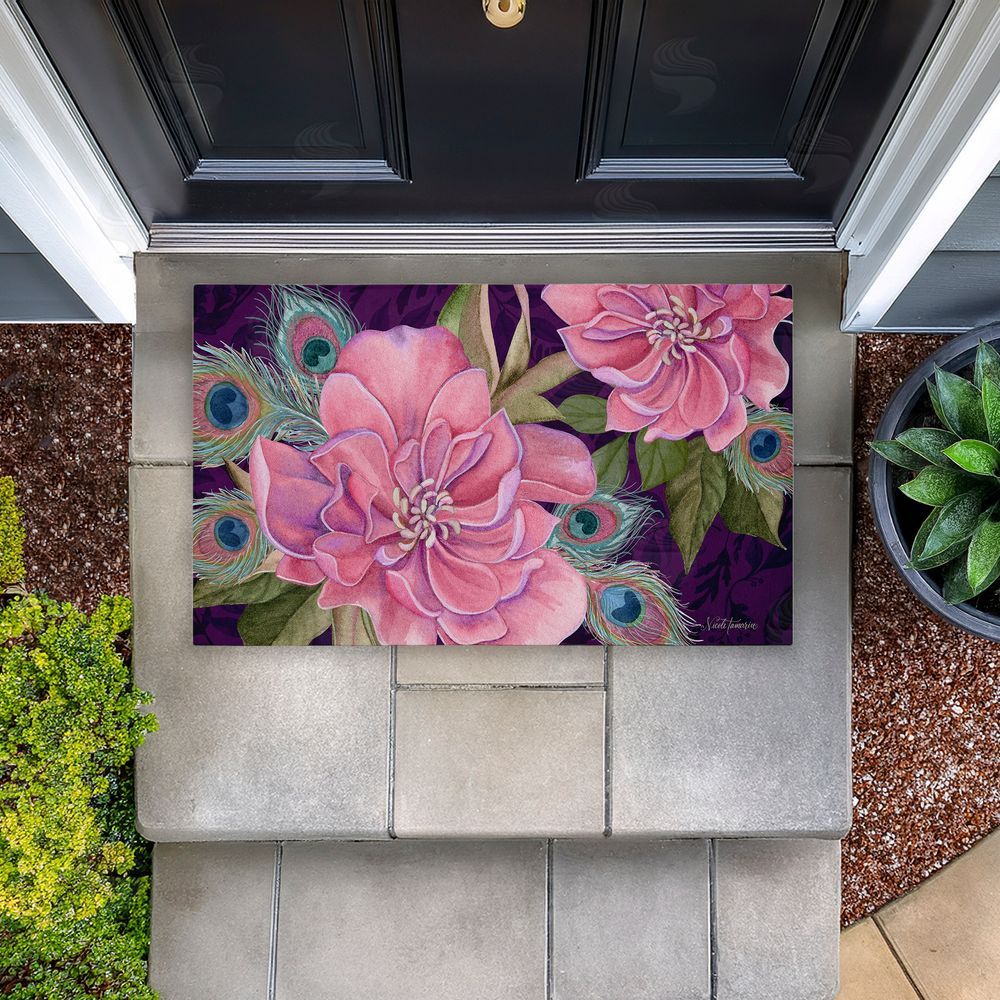 Nicole Tamarin Midnight Garden Peacock Feathers Unwoven Outdoor Door Mat