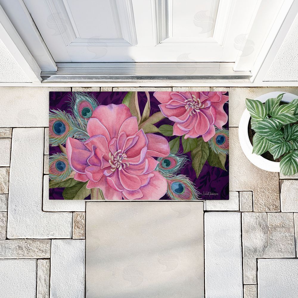Nicole Tamarin Midnight Garden Peacock Feathers Unwoven Outdoor Door Mat