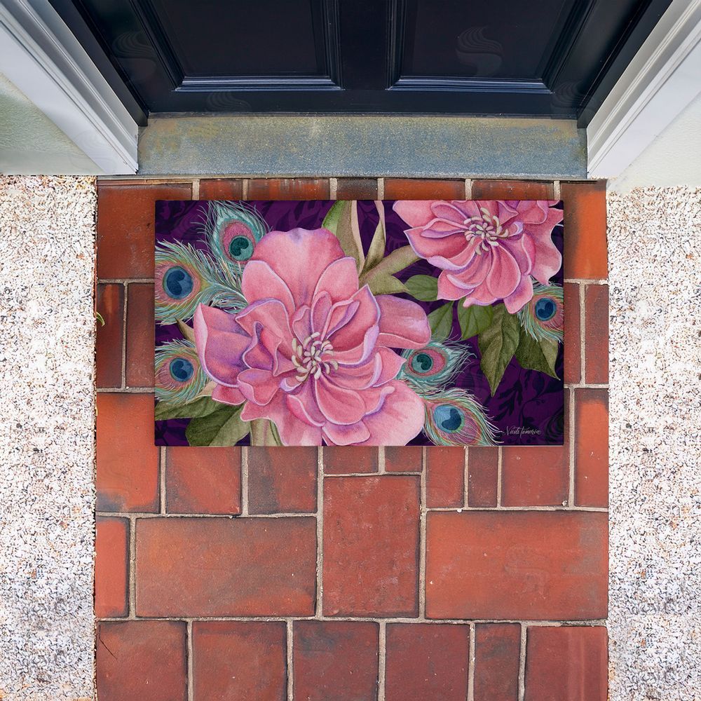 Nicole Tamarin Midnight Garden Peacock Feathers Unwoven Outdoor Door Mat