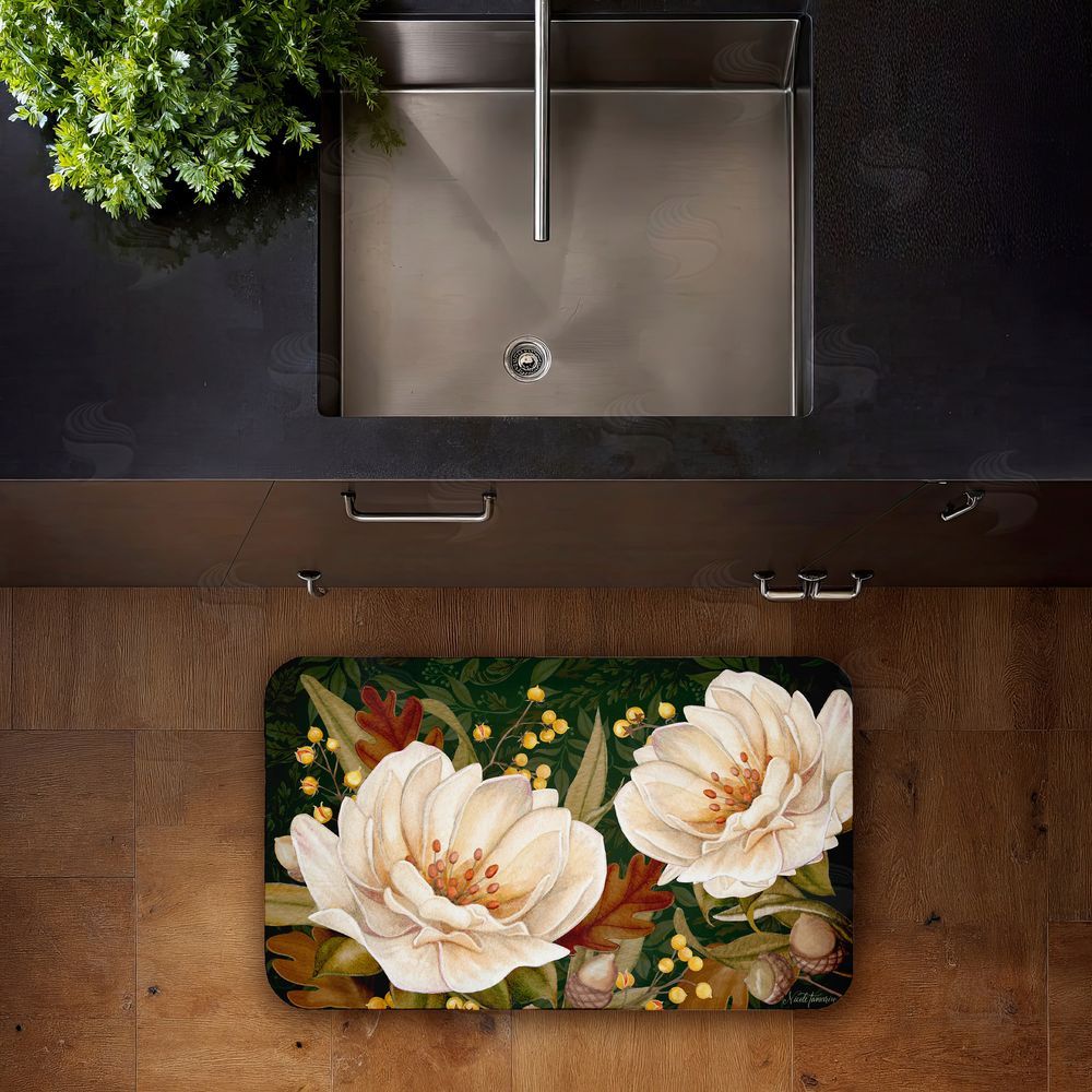 Nicole Tamarin Vintage Midnight Garden Blooms Kitchen Floor Mat