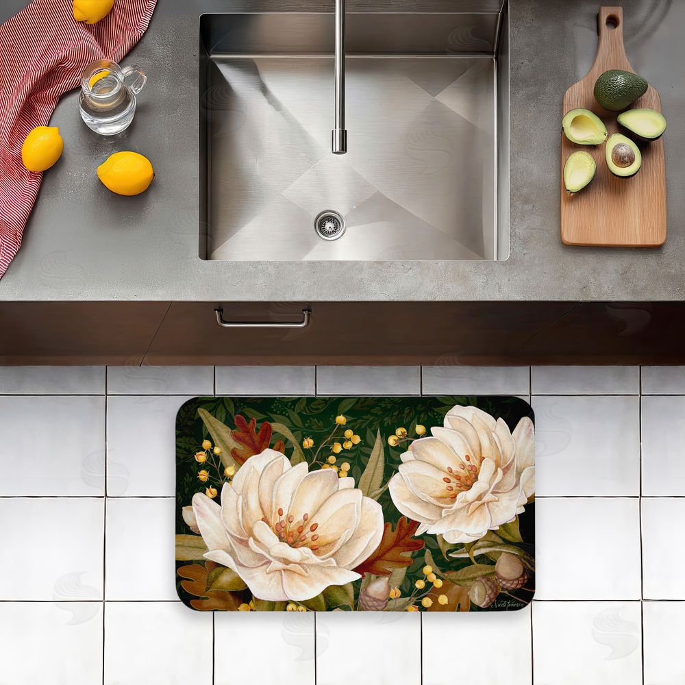 Nicole Tamarin Vintage Midnight Garden Blooms Kitchen Floor Mat