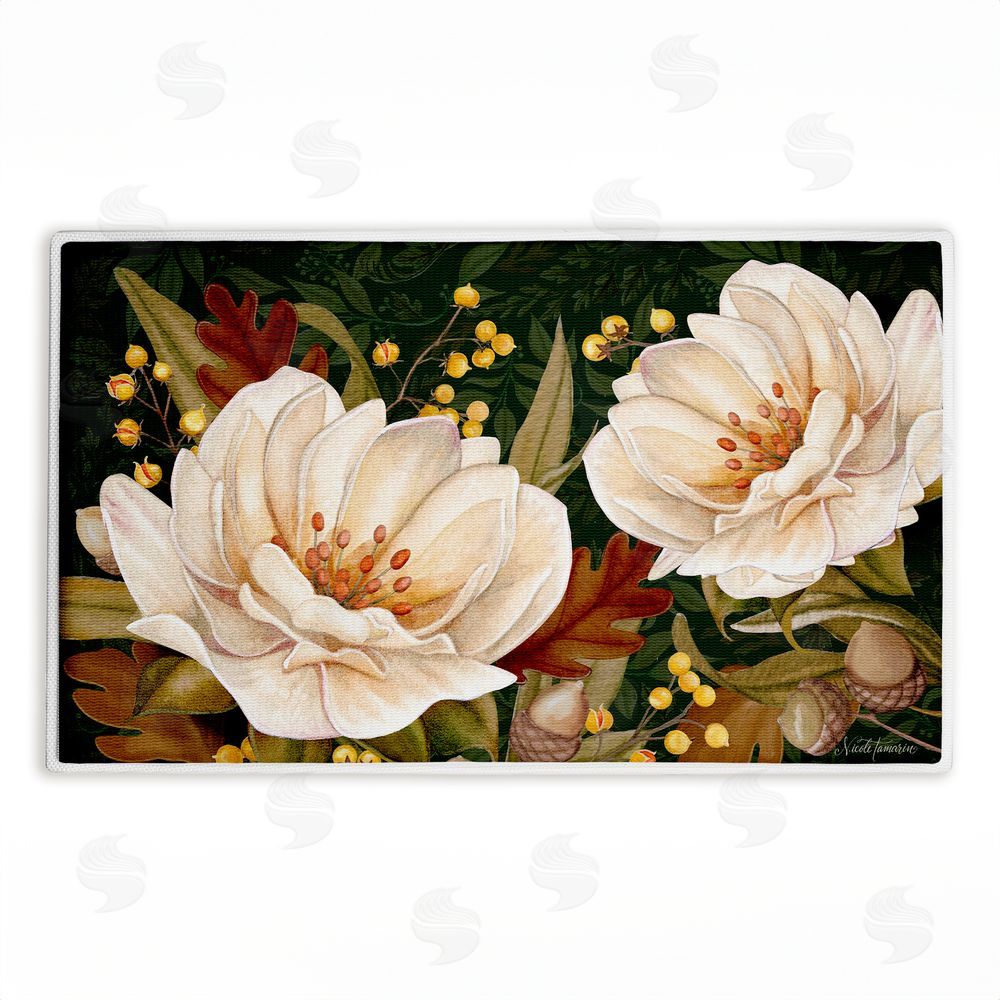 Nicole Tamarin Vintage Midnight Garden Blooms Plush Bathroom Floor Mat