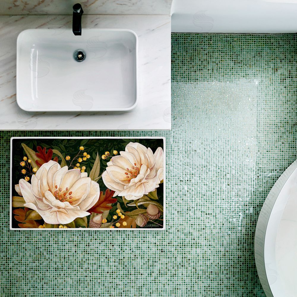 Nicole Tamarin Vintage Midnight Garden Blooms Plush Bathroom Floor Mat