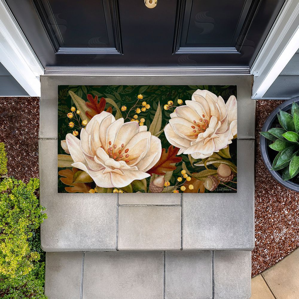 Nicole Tamarin Vintage Midnight Garden Blooms Unwoven Outdoor Door Mat