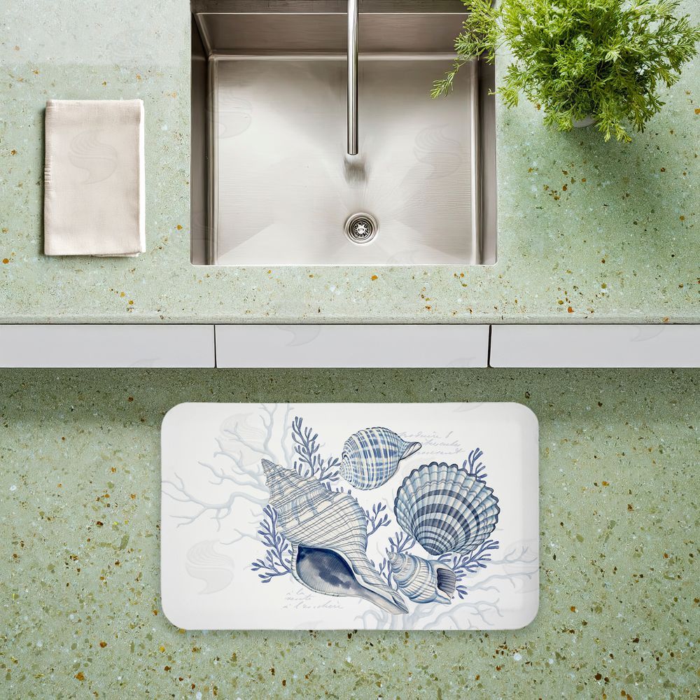 Nicole Tamarin Coastal Chinoiserie Shells Kitchen Floor Mat