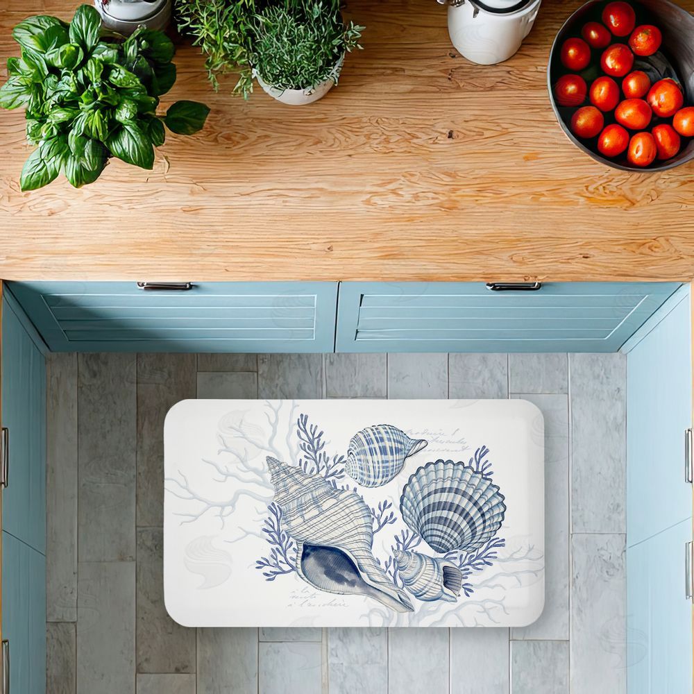 Nicole Tamarin Coastal Chinoiserie Shells Kitchen Floor Mat