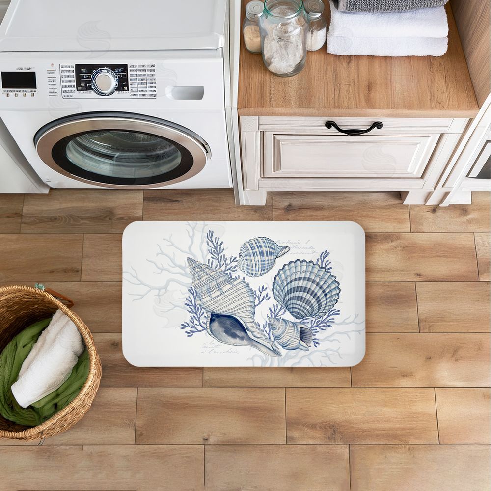 Nicole Tamarin Coastal Chinoiserie Shells Kitchen Floor Mat
