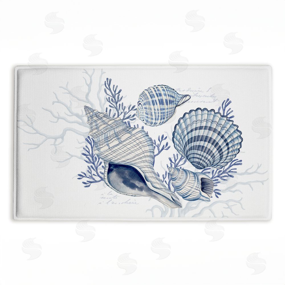 Nicole Tamarin Coastal Chinoiserie Shells Plush Bathroom Floor Mat