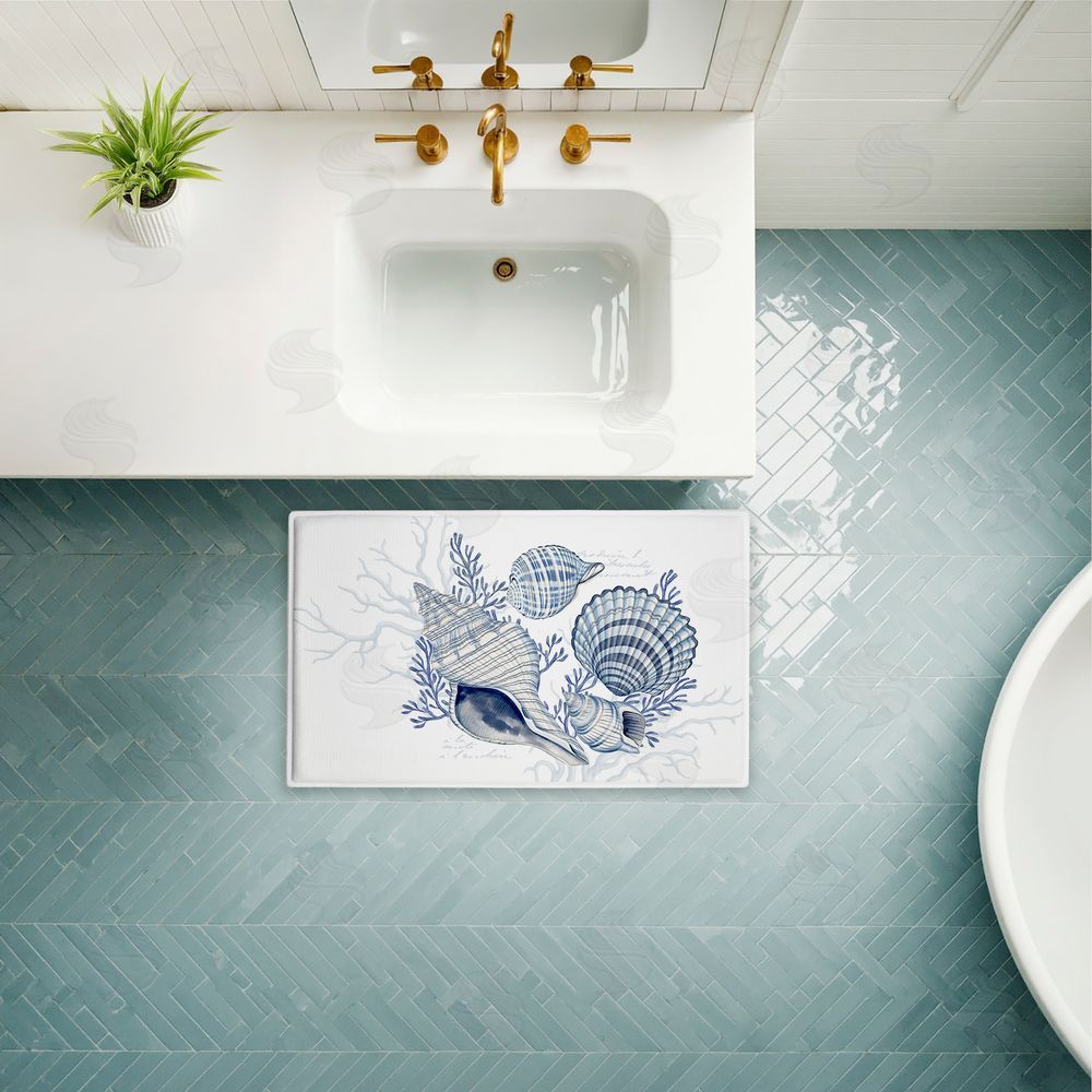 Nicole Tamarin Coastal Chinoiserie Shells Plush Bathroom Floor Mat