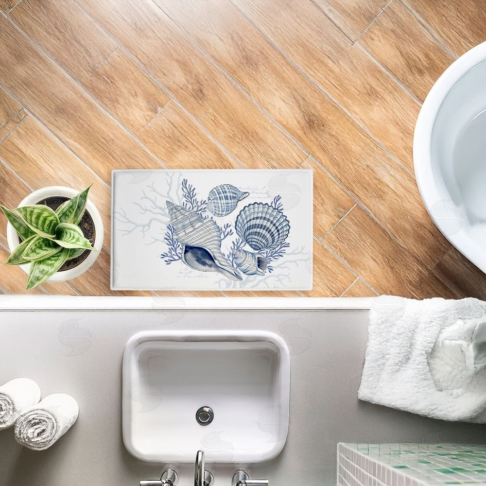 Nicole Tamarin Coastal Chinoiserie Shells Plush Bathroom Floor Mat