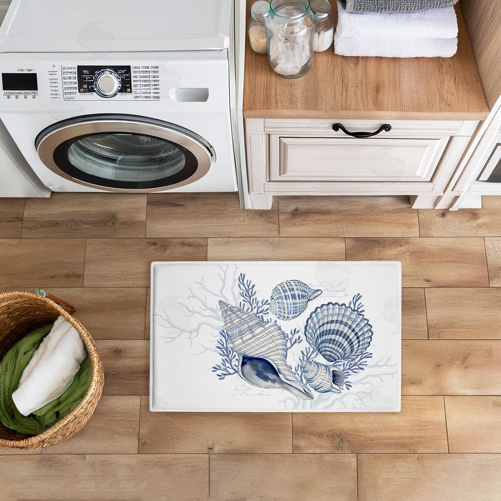 Nicole Tamarin Coastal Chinoiserie Shells Plush Bathroom Floor Mat