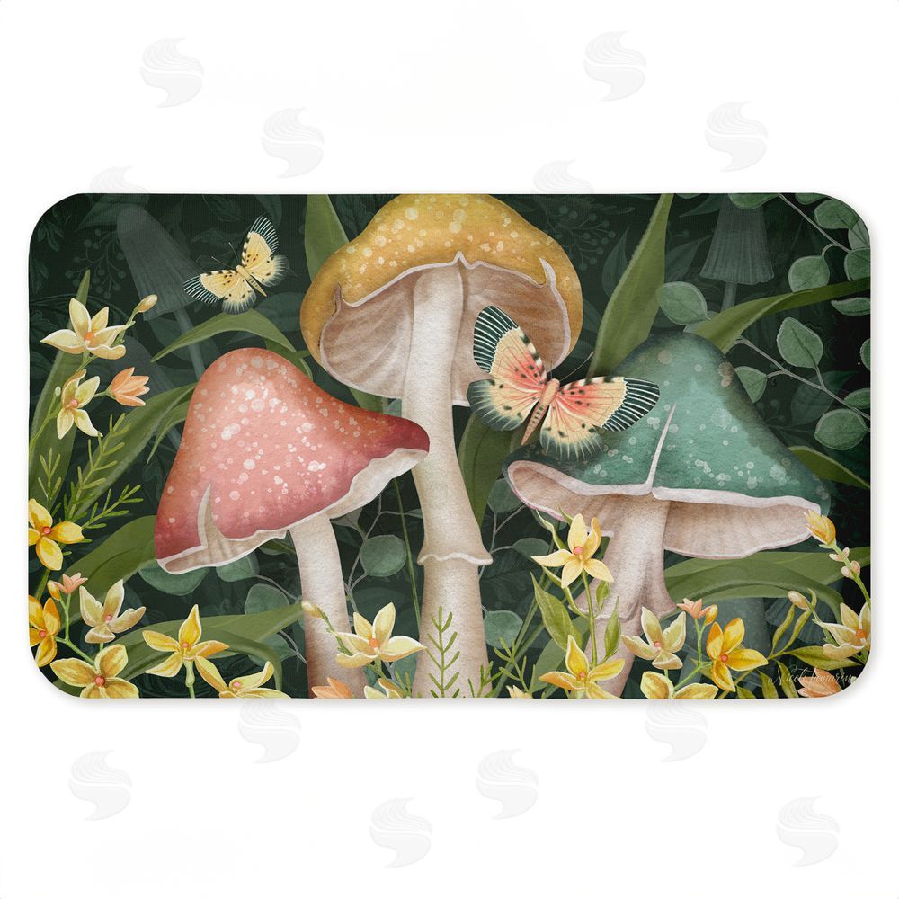 Nicole Tamarin Midnight Garden Mushrooms Kitchen Floor Mat