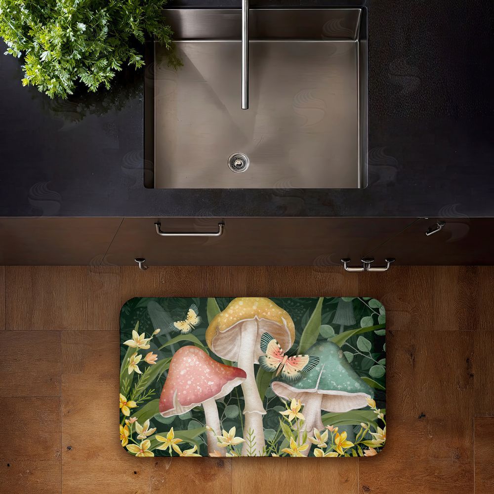 Nicole Tamarin Midnight Garden Mushrooms Kitchen Floor Mat
