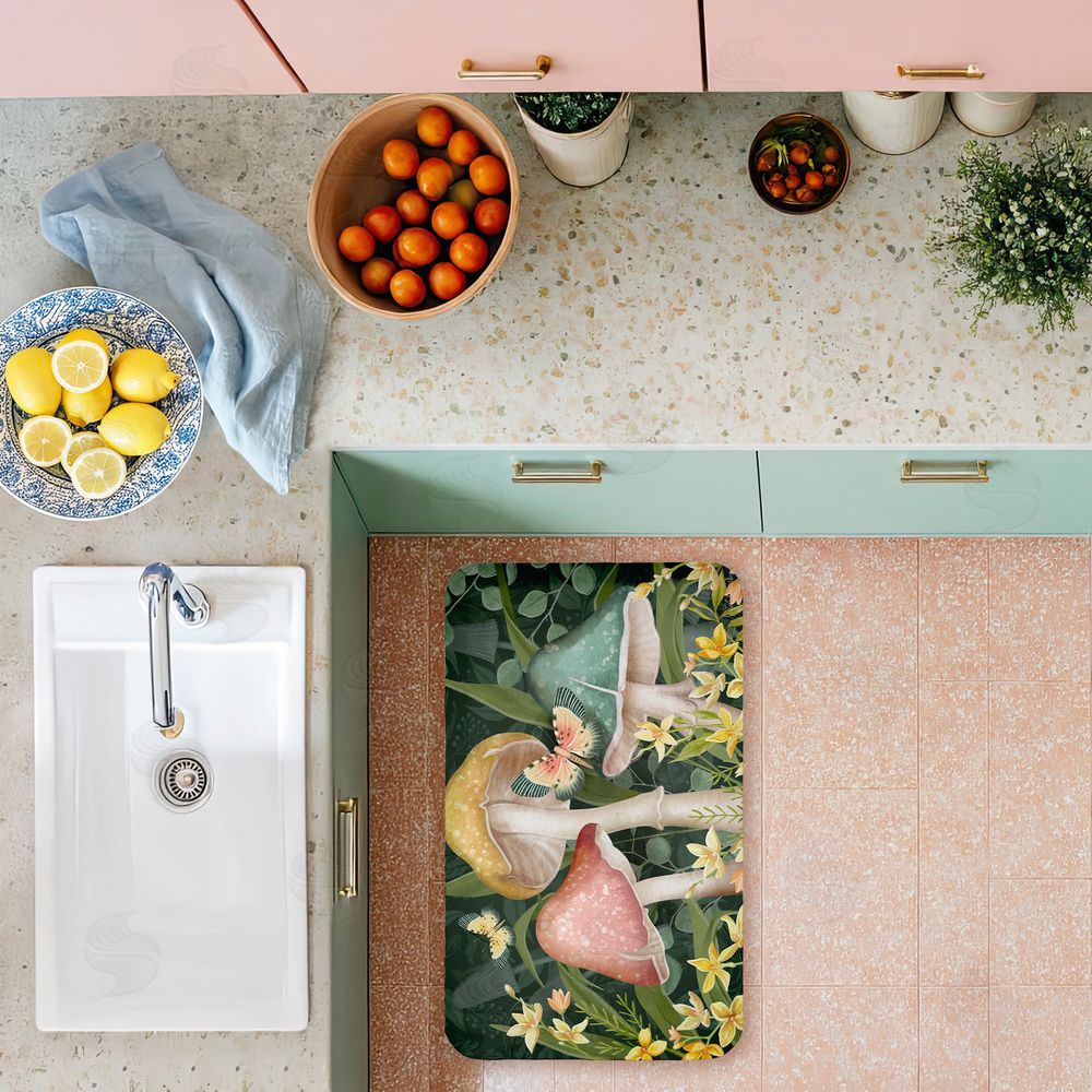 Nicole Tamarin Midnight Garden Mushrooms Kitchen Floor Mat