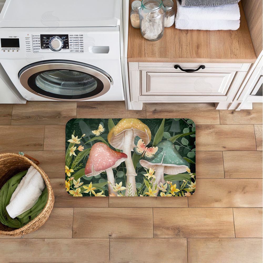 Nicole Tamarin Midnight Garden Mushrooms Kitchen Floor Mat