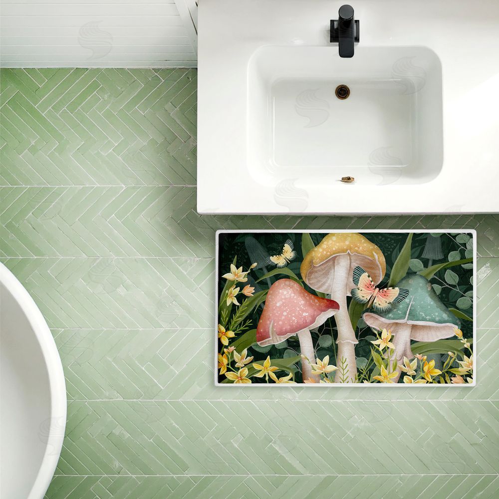 Nicole Tamarin Midnight Garden Mushrooms Plush Bathroom Floor Mat